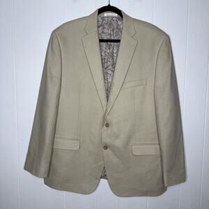 Chaps Men’s Linen Blend Blazer Sport Coat Khaki Beige Size 46R